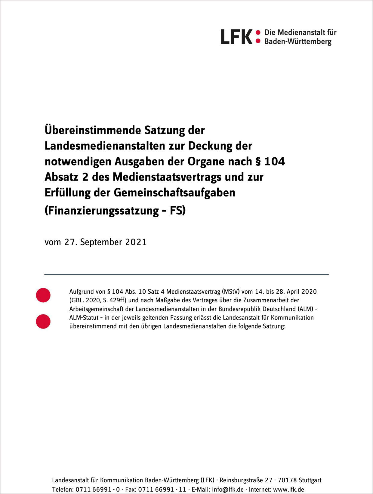 Finanzierungssatzung Cover