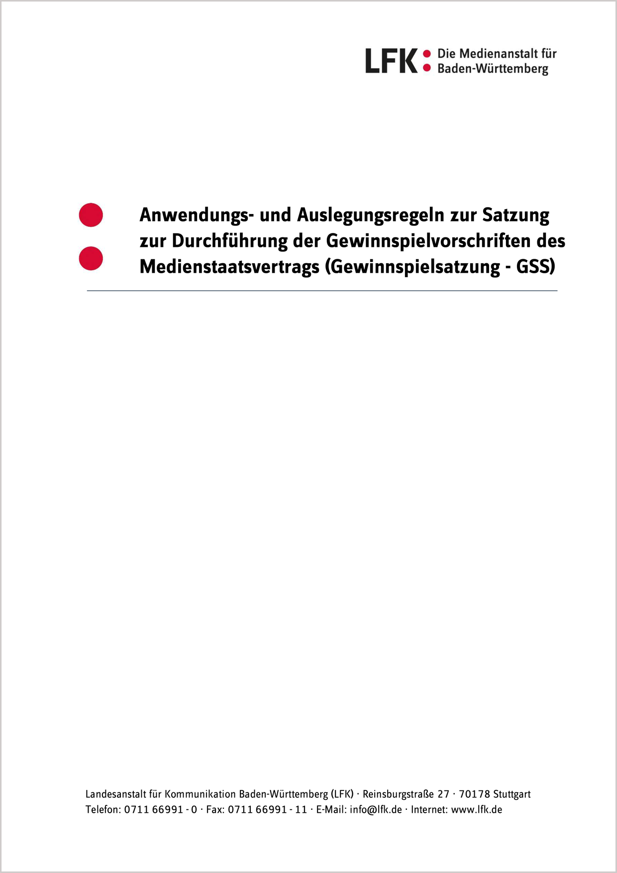 Gewinnspielsatzung - GSS Anwendungs- und Auslegungsregeln Cover