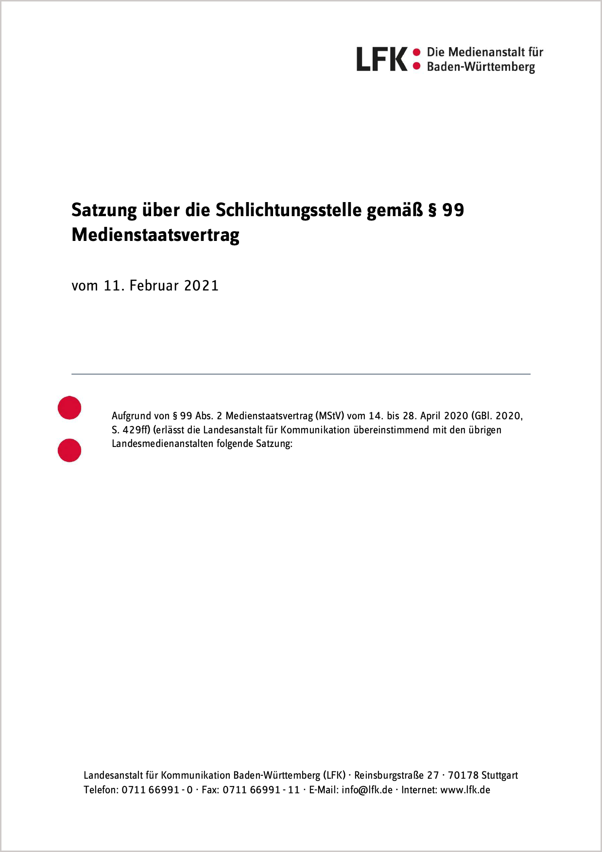 Satzung Schlichtungsstelle Cover