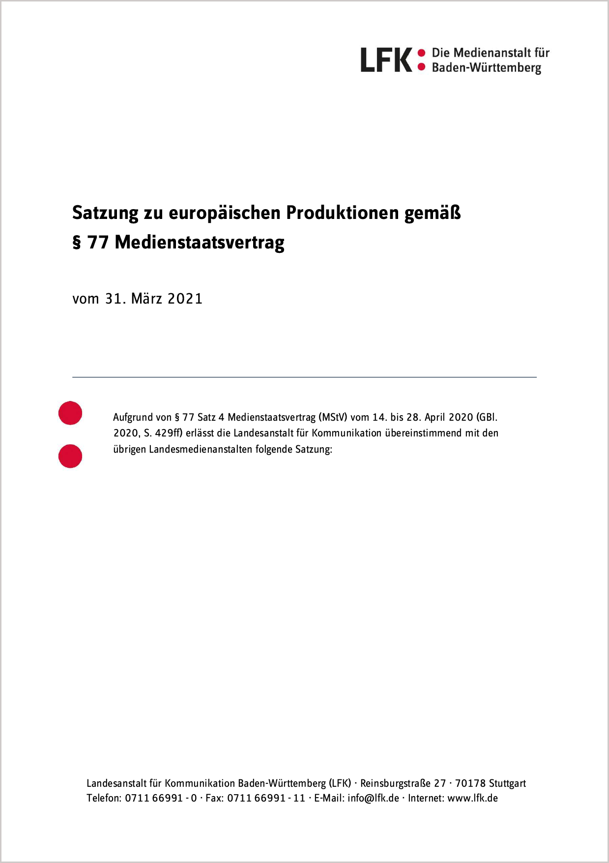  Satzung zu europäischen Produktionen Cover