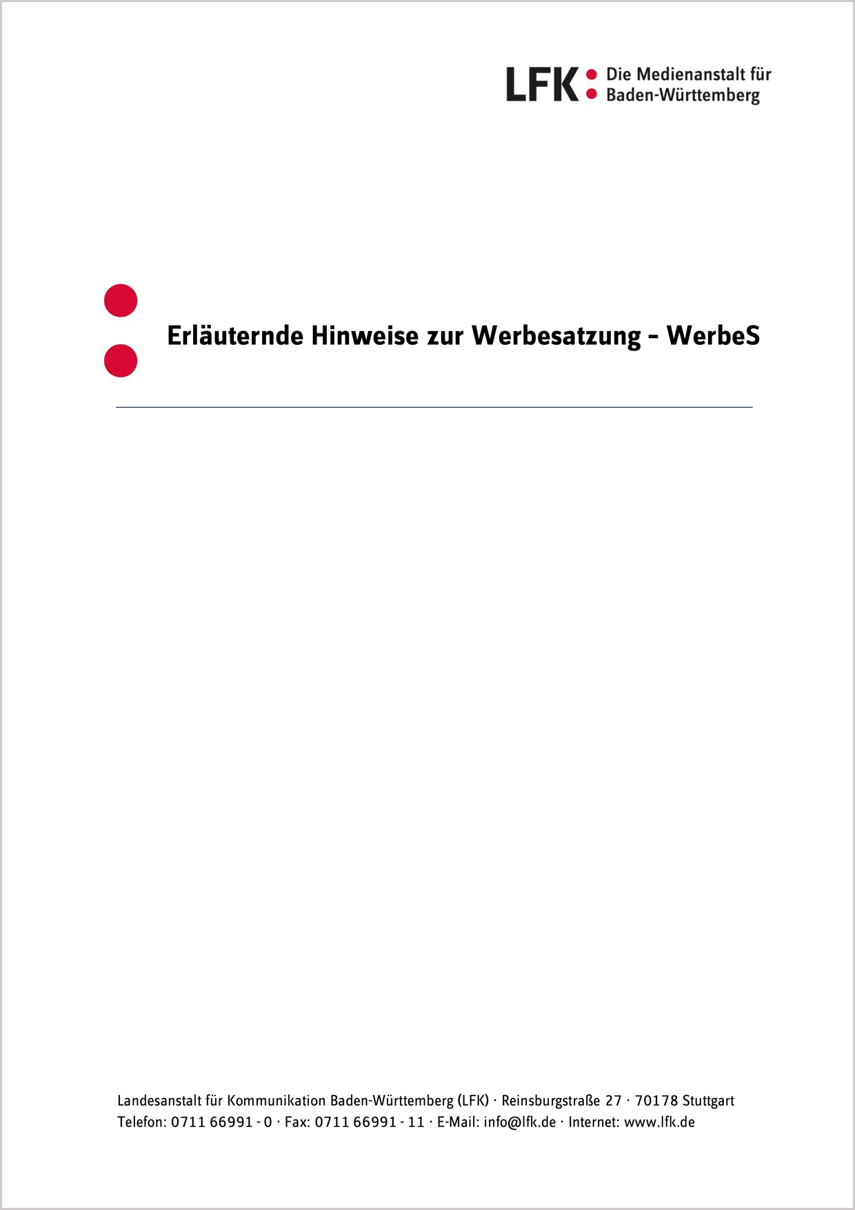 Erläuternde Hinweise zur Werbesatzung – WerbeS Cover