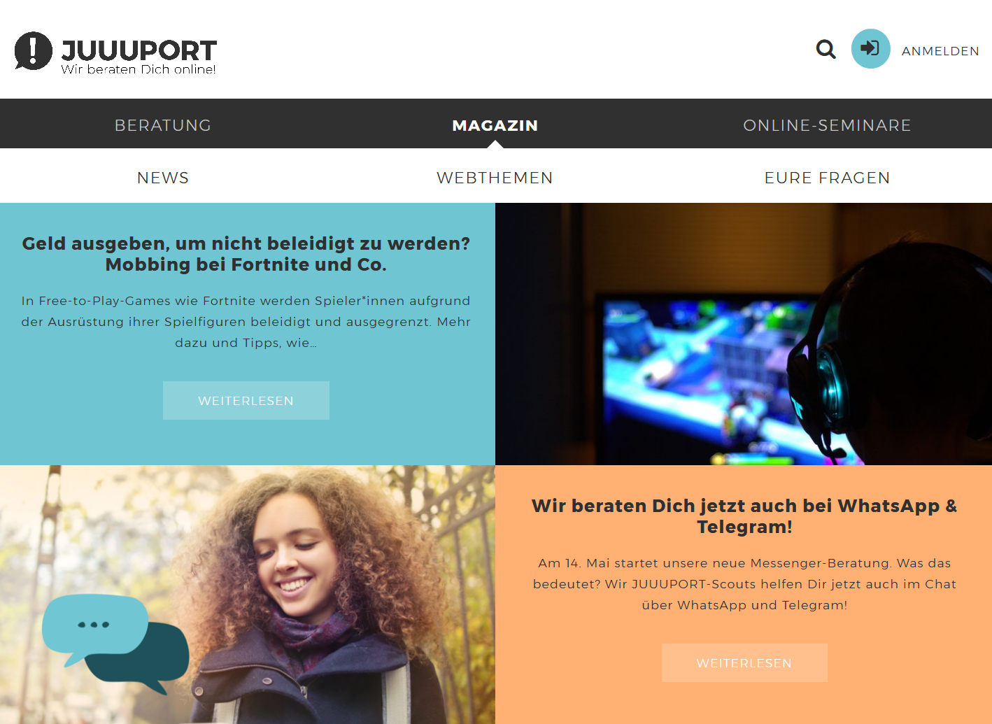 Screenshot der juuport "Magazin"-Website vom 26.05.2021