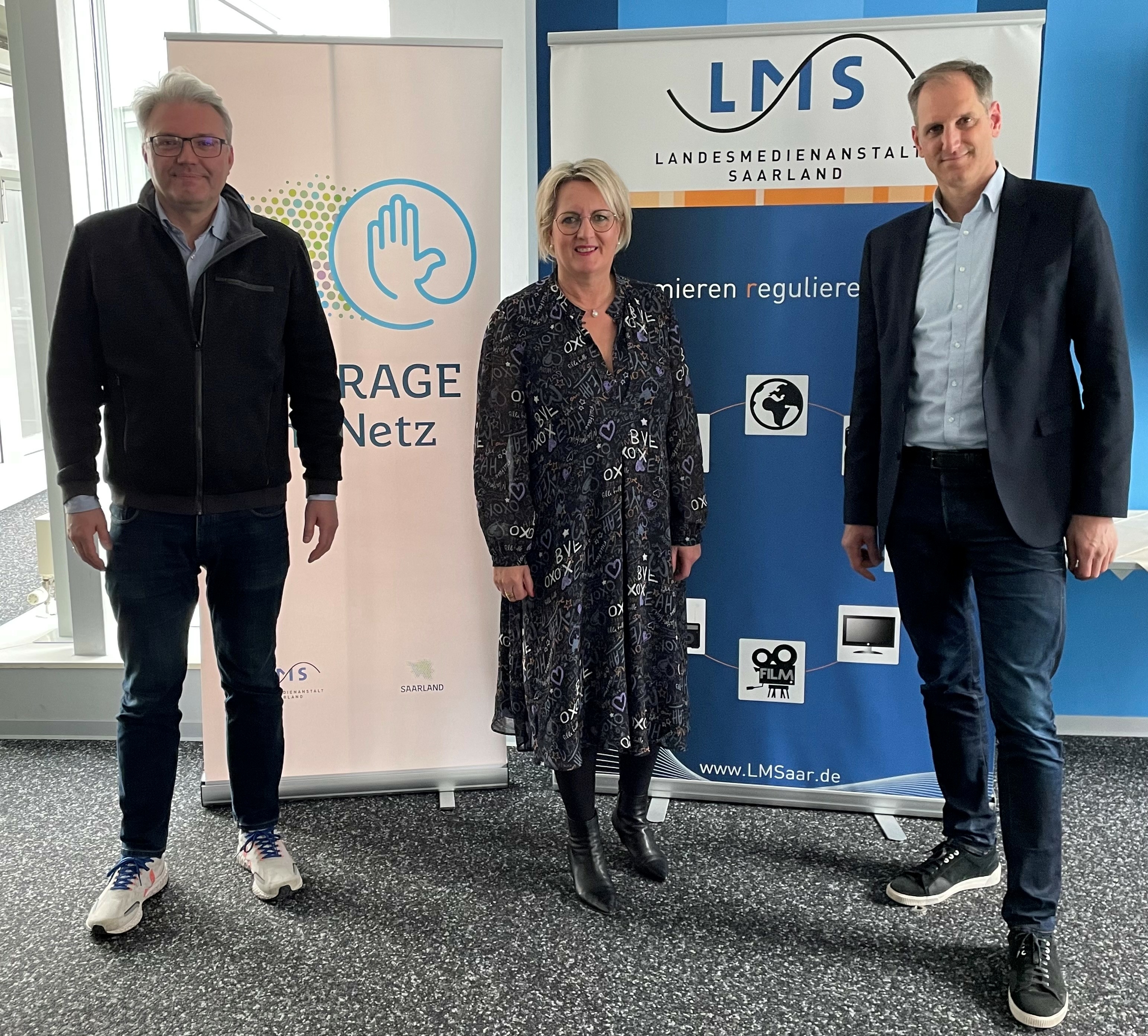 Foto Dr. Marc Jan Eumann (Direktor der Medienanstalt Rheinland-Pfalz), Ruth Meyer (Direktorin der Landesmedienanstalt Saarland (LMS)), Dr. Wolfgang Kreißig (Präsident der Landesanstalt für Kommunikation Baden-Württemberg (LFK)) 