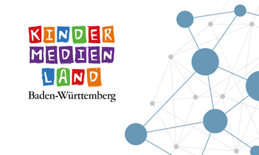 Grafik mit Netzwerk-Darstellung und Logo Kindermedienland