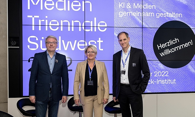Foto Dr. Marc Jan Eumann (Direktor der Medienanstalt Rheinland-Pfalz), Ruth Meyer (Direktorin der Landesmedienanstalt Saarland (LMS)), Dr. Wolfgang Kreißig (Präsident der Landesanstalt für Kommunikation Baden-Württemberg (LFK)); Copyright/ Fotograf: Dirk Guldner