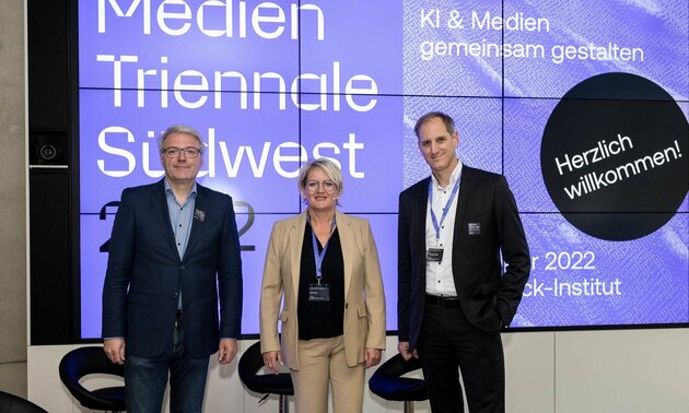 Foto Dr. Marc Jan Eumann (Direktor der Medienanstalt Rheinland-Pfalz), Ruth Meyer (Direktorin der Landesmedienanstalt Saarland (LMS)), Dr. Wolfgang Kreißig (Präsident der Landesanstalt für Kommunikation Baden-Württemberg (LFK)); Copyright/ Fotograf: Dirk Guldner 