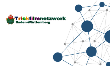 Grafik mit Netzwerk-Darstellung und Logo Trickfilm-Netzwerk
