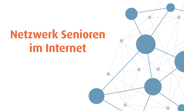 Grafik mit Netzwerk-Darstellung und Logo Netzwerk Senioren im Internet