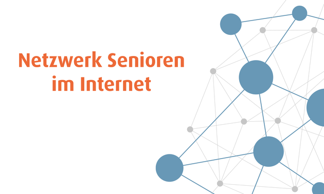 Grafik mit Netzwerk-Darstellung und Logo Netzwerk Senioren im Internet